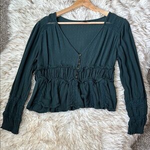 American Eagle Dark Green Women's Long-Sleeve Crop Top